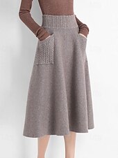 abordables Jupes unies-Femmes Jupe Occasionnel Maxi Taille Basse Jupes Uni Avec Poches Micro-Élastique Vacances Sortir Chameau Noir Automne Polyester