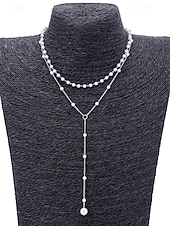 abordables Boda ACC-Collar con colgante de perlas en capas para mujer: elegante cadena de aleación en tono dorado con detalles de perlas de imitación para eventos formales, bodas y fiestas nocturnas.