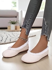 economico Ballerine da donna-scarpe basse da donna trapuntate color talpa con fodera in pelliccia sintetica: scarpe invernali calde e comode da infilare per outfit casual quotidiani