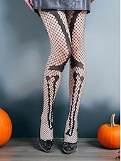 お買い得  ハロウィンアクセサリー-女性用ハロウィン柄網タイツ - 蜘蛛の巣、ドクロ、ゴシックデザインの黒の透けパンスト。魔女、吸血鬼、不気味なパーティー衣装にぴったりのセクシーなコスチュームストッキング。
