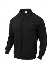 baratos Jaquetas Casuais-Homens jaqueta leve Jaqueta Waffle Jaqueta casual Férias Diário Respirável Bolsos Primavera Outono Tecido Moda Clássico Lapela Padrão Preto Branco Azul Royal cáqui Cinzento Casaco