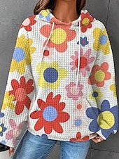 economico Negozio Grafico Felpe &amp; Cappucci-Per donna Felpa con cappuccio Floreale Streetwear Casual Manica Lunga Con Cappuccio Top Regolari Streetwear Ferie Uscire Tasca Stampato Nero Giallo Verde scuro Marrone Autunno Inverno