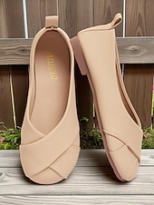 economico Ballerine da donna-scarpe basse larghe da donna con cinturino incrociato beige – morbide scarpe basse casual slip-on a piedi nudi in similpelle per ufficio, passeggiate, viaggi e uso quotidiano