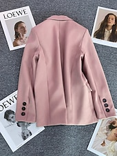 billiga Blazers och kostymer-Dam Kavaj Bekväm Andningsfunktion Ficka Ledigt Slät Kontor Gata Ledigt Dagliga kläder Enkelknäppt Normal Nedvikt Normal Långärmad Ytterkläder Svart Rodnande Rosa Kaki Sommar Vår