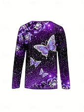 voordelige Dieren thee-Dames T-shirt Vetoketju Afdrukken Ombre Grafisch dier Elegant Vintage Stijlvol Lange mouw Ronde hals Gekerfde nek Normale tops Dagelijks Weekend Paars Lente Herfst Winter