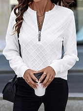 economico Felpe e Sweatshirt Texturizzati-Per donna Felpa con texture Felpe Felpe con cerniera Semplice Streetwear Casual Comodo Manica Lunga Collo Alto Top Regolari Streetwear Ferie Uscire Zip a un quarto Bianco Primavera Autunno