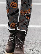 levne Halloween kalhoty-Dámské Kalhoty Legíny Šik ven Na běžné nošení Plná délka Vysoký pasPantsHalloween Dýně Netopýr Elastický pas Tisk Prodyšnost Pohodlné Elastické Dovolená ulice Denní nošení Šedá Léto Jaro Podzim Běžný
