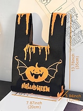 levne Tašky-Dámská halloweenská taška – pletená kabelka se vzorem dýně a netopýra na koledování, ležérní opakovaně použitelná taška přes rameno na párty, nákupy a vánoční dárek