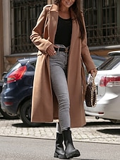 abordables Manteaux d&#039;Hiver-Femmes Manteau Trench Chaud Confortable Avec Poches Mode Moderne Occasionnel Uni Sortir Week-end Simple Boutonnage Long Col Rabattu Coupe régulière manche longue Vêtements d&#039;extérieur Noir Blanche