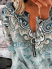 economico Top a Strisce e Geometrici-Per donna Felpa Pullover Felpe con cerniera Floreale Grafico Paisley Moda Casual Manica Lunga Girocollo Scollo a V Top Regolari Streetwear Abbigliamento Quotidiano Cerniera Stampato Verde militare