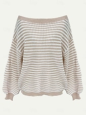 preiswerte Grafische Muster und Details-Damen Pullover Lässig Weich Gestreift Gerippt U-Boot-Ausschnitt Gestrickt Langarm Normale Oberteile Stricken Outdoor Täglich Wochenende Schwarz Rote Herbst Winter