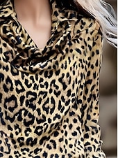 levne Oblečené topy-Dámské Oblečené topy Večerní topy Leopard Elegantní Večírek dámy Dlouhý rukáv Košilový límec Běžné topy Práce Párty večerní šaty Večerní oslava Tisk Levhart Jaro Podzim Zima Jaro. Podzim. Zima. Léto