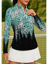 levne Dámská košile-Dámské Leopard Spád Topy Turistická polokošile Tenisové tričko Dlouhý rukáv Tisk Čtvrtletní zip Pullover Ochrana proti UV záření Elastický Prodyšné Tenis Golf Pickleball Stojáček Límec na zip Tričko