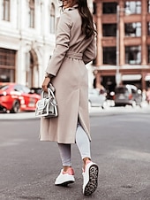 abordables Manteaux d&#039;Hiver-Femmes Manteau Trench Chaud Confortable Avec Poches Mode Moderne Occasionnel Uni Sortir Week-end Simple Boutonnage Long Col Rabattu Coupe régulière manche longue Vêtements d&#039;extérieur Noir Blanche