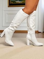 preiswerte Modische Stiefel-Grüne kniehohe Kunstlederstiefel für Damen – Stiefel mit spitzer Zehenpartie und Blockabsatz für Streetstyle im Herbst und Winter, tägliche Ausflüge und Urlaubsmode