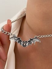 abordables Accessoires d&#039;Halloween-Collier pendentif chauve-souris gothique pour femme - ras de cou vintage en argent pour fêtes costumées, cosplay et mode sorcière