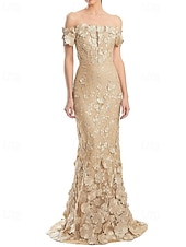 preiswerte Meerjungfrau Abendkleider-mit Blumen bestickte Spitzenapplikationen Meerjungfrau/Trompete Abendkleid elegantes Kleid formelle Hochzeit bodenlang ärmellos schulterfrei 2025