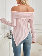 abordables Pull de Noël-Femmes Chemisier Uni Élégant Moderne manche longue Épaules Dénudées Hauts Réguliers Fête Sortir Nœud Dos nu Noir Blanche Rose Claire Abricot Bleu clair Automne