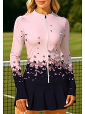 cheap Women's Shirt-Women's Geometric Gradient Tops Sport Shirt Tennis Shirt Tennis Top Long Sleeve Zipper Floral UPF50+ UV Resistant High Elasticity Moisture Wicking Breathable Volleyball Tennis Golf Round Stand Collar