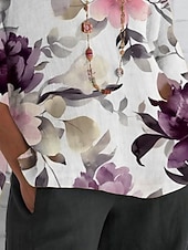 abordables Tops Florales-Mujer Camisa Floral Diario Casual Manga 3/4 Cuello Barco Tops regulares Diario Festivos Estampado Morado Verano Primavera Otoño