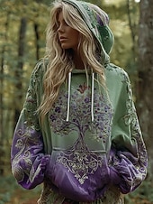 abordables Tops Boho-Femmes Sweat à capuche Graphique Tribal Occasionnel manche longue À capuche Hauts Réguliers Tenue de soirée Rue Tenue Quotidienne Bleu Violet Vert Printemps Automne Hiver
