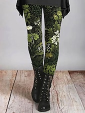 baratos -Mulheres Calças Leggings Leggings aconchegantes Roupa de rua Casual Comprimento total Cintura Alta Floral Cintura elástica Imprimir Respirabilidade Confortável Com Stretch Férias Rua Roupa Diária