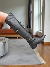 baratos Botas de montaria-Botas femininas conversíveis acima do joelho com cano dobrável, estilo casual retrô, design versátil para o dia a dia urbano