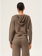 preiswerte Mäntel &amp; Trenchcoats-Kaffeebrauner Damen-Kapuzenpullover mit Reißverschluss, überschnittene Schultern, lange Ärmel, doppelseitiger Reißverschluss, lässig, stilvoll, für den Alltag, Herbst