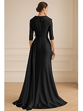 baratos Vestidos de baile-Vestido de noite azul e preto, elegante, formal, para casamento, comprimento até o chão, manga curta, lapela, cetim elástico com pregas, 2025