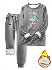 economico Tute da donna-Set di pigiami da donna foderato in pile elegante caldo moda set di due pezzi tuta pantaloni maniche lunghe collo rotondo grafica con animali stampa lettere outdoor quotidiano nera rosa scuro blu