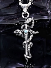 economico Accessori di Halloween-Collana con ciondolo a forma di spada e serpente in acciaio al titanio per Halloween da uomo – gioielli con catena a croce in stile punk gotico per feste in maschera, cosplay e moda quotidiana