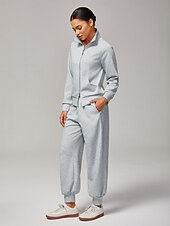 ieftine Palto și trenchuri-Jachetă tricotată elastică gri melanj pentru femei, guler înalt, buzunare duble cu fermoar, elegantă, confortabilă, din bumbac, casual, pentru lucru zilnic, versatilă, toamnă