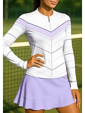 halpa Naisten paita-Naisten Geometrinen Urheilupaita Tennispaita Pitkähihainen Vetoketju Kukka-aihe UPF50+ UV-vastustuskykyinen Erittäin elastinen Kosteuden siirtävä Hengittävä Lentopallo Tennis Golf poolokaulus