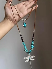 olcso Női nyaklánc-női réteges szitakötő türkiz nyaklánc – bohém medálékszer fesztiválokra, hétköznapi viseletre és ajándékba