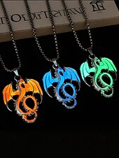 abordables Accessoires d&#039;Halloween-Collier pendentif dragon lumineux pour homme pour Halloween – Bijou gothique lumineux en acier inoxydable pour fêtes, cosplay et vie nocturne