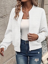 economico Felpe e Sweatshirt Texturizzati-Per donna Giacca Casual Confortevole Traspirante Cerniera Tasca Moda Moderno Casual Semplice Uscire Weekend Cerniera Regolare Collo alla coreana Vestibilità regolare Manica Lunga Capispalla Nero