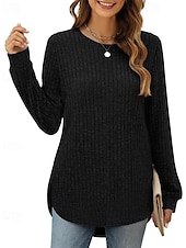 preiswerte Texturierte Oberteile-Damen Textur Bluse T Shirt T-Shirt Einfach Mode Modern Langarm Rundhalsausschnitt Normale Oberteile Täglich Ausgehen Asymmetrisch Schwarz Wein Fuchsie Braun Grün Frühling Herbst