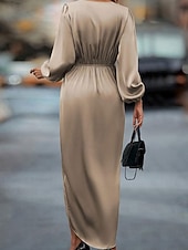 economico Vestito Semplice-Per donna Abito Midi Abito Selkie Moda Classico Moderno All&#039;aperto Vacanza Ferie Vestibilità regolare Semplice Manica Lunga Scollo a V Champagne Vino Verde militare Blu Estate