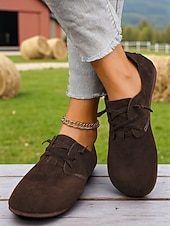 baratos Sapatilhas e Mocassins de mulher-sapatilhas casuais femininas marrons com cadarço – sapatos leves e largos para caminhadas no campo, marrons e uso diário