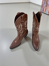 olcso Cowboy és nyugati csizma-női cowboy csizma hímzett western varrással, hegyes orrú és alacsony sarokkal - stílusos városi casual lábbeli női utcai viseletre és mindennapi viseletre