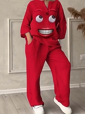 Жен. Активный Мода Комплекты брюк Длинный рукав V-образный вырез Графика С принтом Отпуск Повседневные Праздники Черный Желтый Розовый Лето Стандартный Недорогие Женские блузки-костюмы-Жен. Активный Мода Комплекты брюк Длинный рукав V-образный вырез Графика С принтом Отпуск Повседневные Праздники Черный Желтый Розовый Лето Стандартный