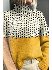billiga Pullover &amp; Toppar-Dam Tröja Ledigt Mjukt Blommig Grafisk Rutig Ribbad Polokrage Stickat Långärmad Vanliga toppar Sticka Utomhus Dagligen Helgen Gul Fuchsia Höst Vinter