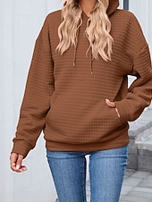 preiswerte Einfache Blusen-Damen Textur Bluse Kapuzenpullover Tasche Einfach Streetwear Lässig Langarm Mit Kapuze Normale Oberteile Straße Ferien Ausgehen Schwarz Rosa Braun Khaki Grau Herbst