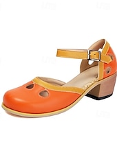 tanie Mary Jane szpilki-damskie buty vintage typu mary jane ze skóry ekologicznej na obcasie z wycięciem i regulowanym paskiem – wygodne buty retro na klockowym obcasie na okazje codzienne i formalne