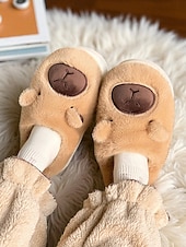 ieftine Flip-Flops de Damă-Papuci de pluș pentru femei cu ursuleți capibara – pantofi de interior din fleece călduroși cu design drăguț cu animale, pentru casă, dormitor și zile confortabile de iarnă