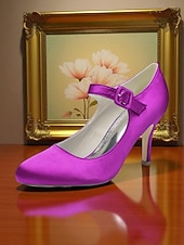 voordelige Cocktail-Champagnekleurige satijnen Mary Jane-hakken voor dames met kristallen gesp, elegante pumps met puntige neus voor cocktailparty&#039;s
