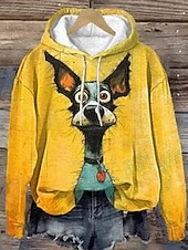 abordables Animaux Tops-Femmes Sweats à capuche Graphique Animal ancien Occasionnel manche longue À capuche Hauts Réguliers Rue Occasionnel Sortir Patchwork Imprimé Noir Jaune Bleu Orange Vert Printemps Automne Hiver