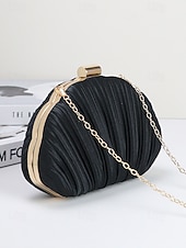 economico Matrimonio ACC-pochette da sera in raso plissettato a conchiglia da donna, color champagne metallizzato con montatura e catena dorate: glamour vintage per matrimoni, cocktail party, balli di fine anno e serate fuori