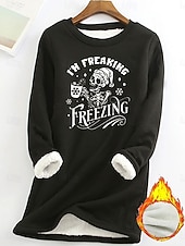 abordables Humour et Citations Tops-Femmes Sweatshirt Pull Graphique Lettre Chaud Occasionnel Flou manche longue Col ras du cou Col rond Hauts Réguliers Rue Occasionnel Rose Claire Noir Gris foncé Bleu Printemps Automne Hiver