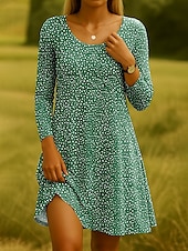 ieftine rochie florală-Rochie Mini pentru Femei cu Gât Rotund Mâneci Lungi Rochie Casual Rochie Tip T-Shirt Rochie Tip Tee Rochie A-Line Rochie Casual Ajustare Regulată Grafic Floral Roșu Albastru Verde Khaki Primăvară